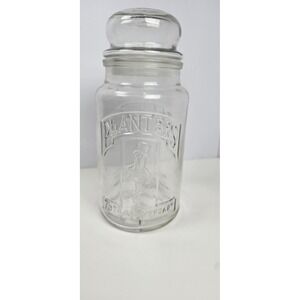 Vtg Planters Glass Jar Canister 75th Anniversary Mr. Peanut 1981 8" w/ Lid